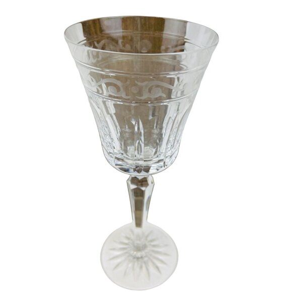 Wedgwood Monarch Crystal Water Wine Stem Glass Goblet 8 7/8" Etched Heavy Vtg - Picture 3 of 4